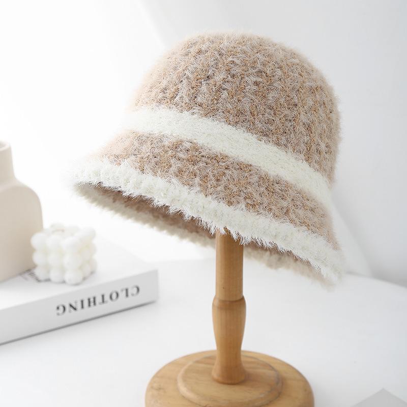 Autumn and Winter Knitted Warm Ear Protection Women's Simple Bucket Hat Cold-proof Plush Hat