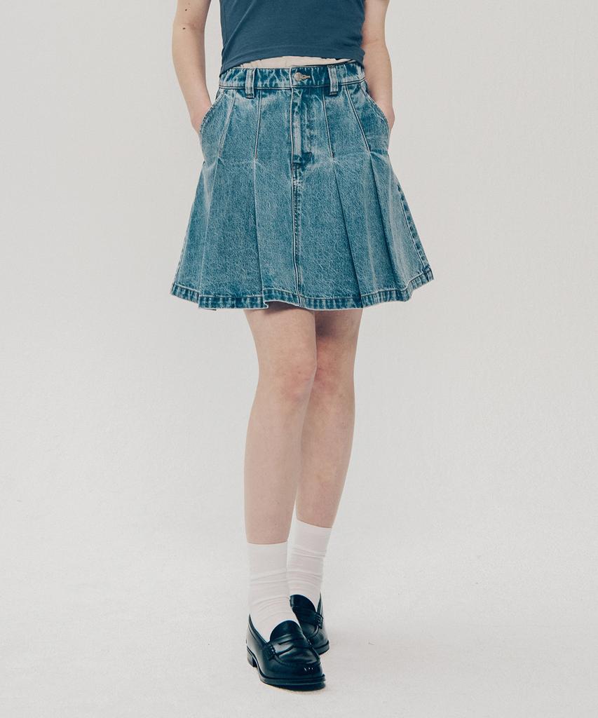 Yale Denim Pleated Skirt_Light Blue