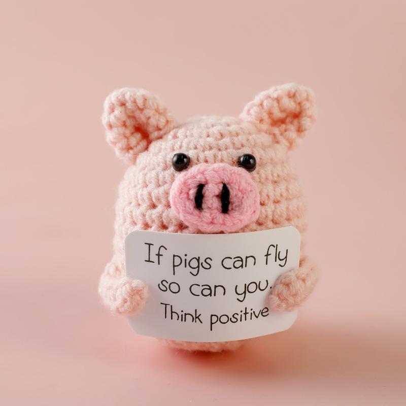 Funny Crochet Emotional Support Pig Doll With Card Desktop Ornament Handmade Knitted Pig Dolls Christmas Gifts Home Decoration