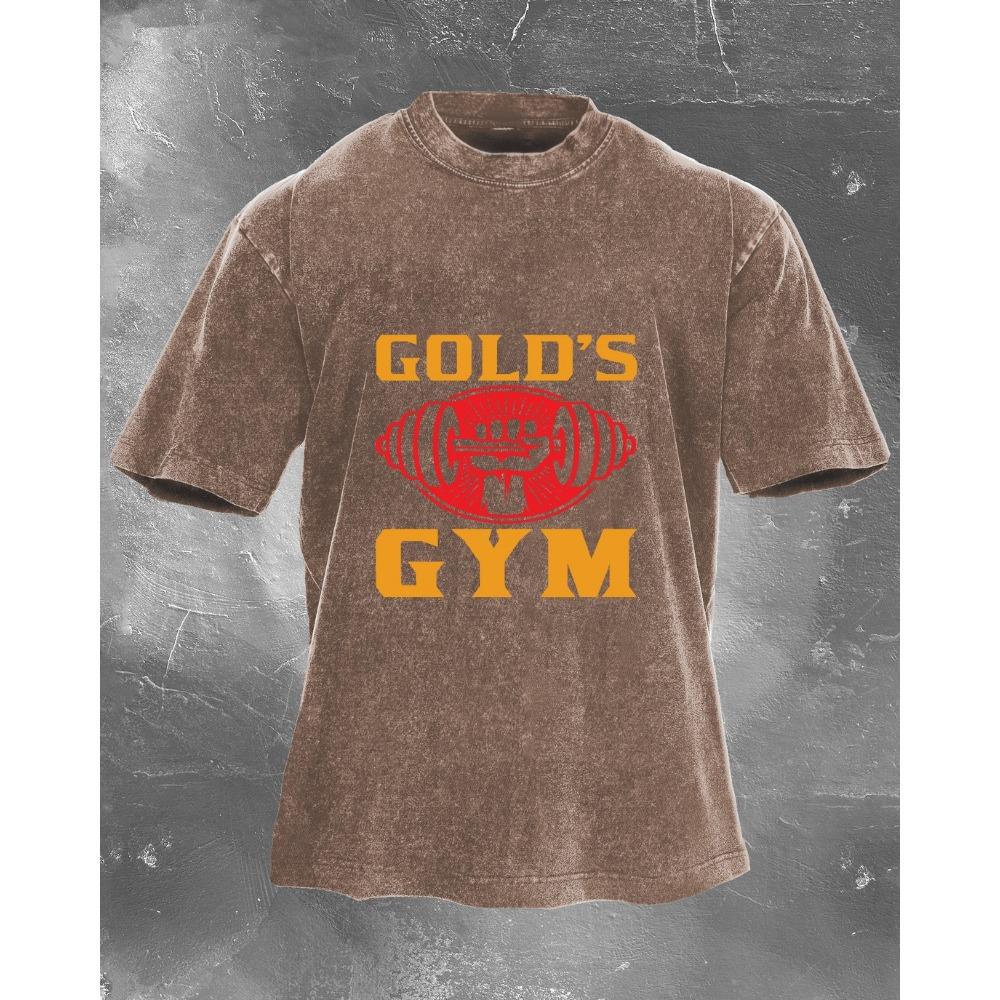 Hoge Kwaliteit Zomer T-shirts Casual Los Goud Sportschool Bedrukte Tees Mode Vakantie Korte Mouw Ronde Hals Katoenen Kleding