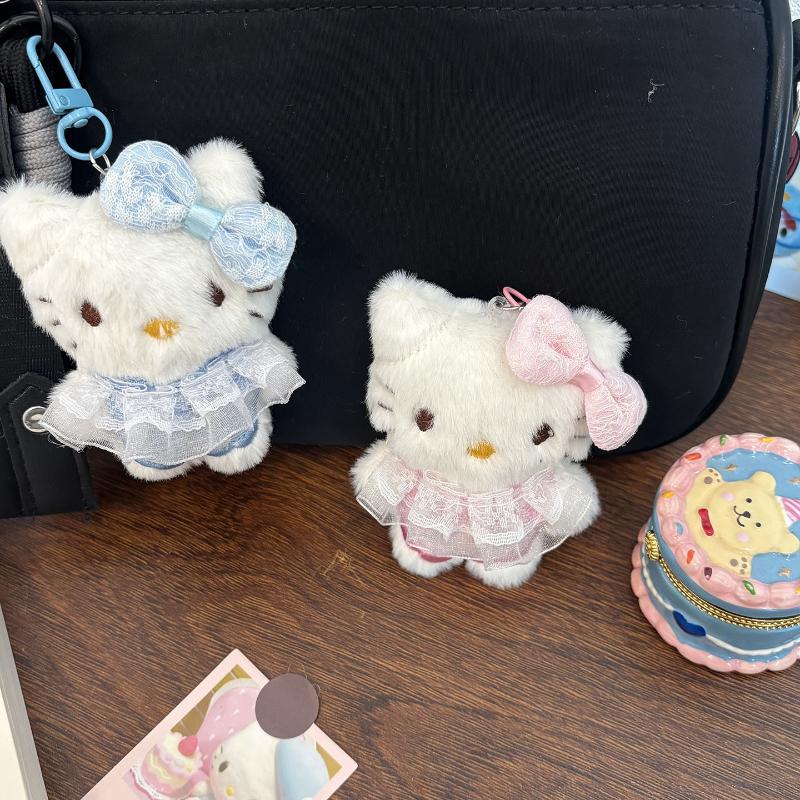 Kawaii Sanrio Hello Kitty Plush Doll Keychain Cartoon Kt Cat Stuffed Plushies Key Ring Bag Pendant Accessories Gift Kids Toys