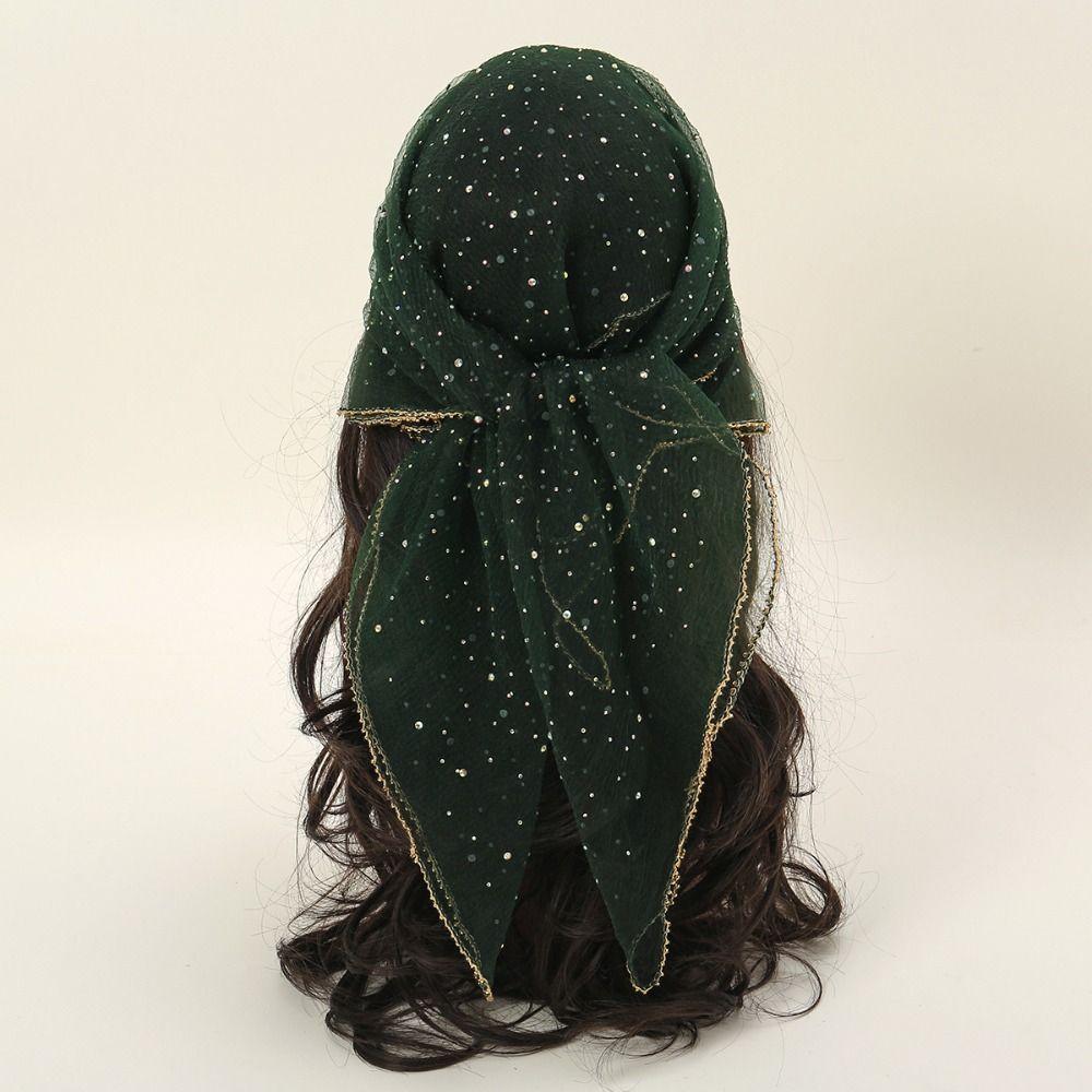 Thin Sparkling Headwrap Sequin Glitter Veil Turban Luxury Lace Shawl Headband Female Use