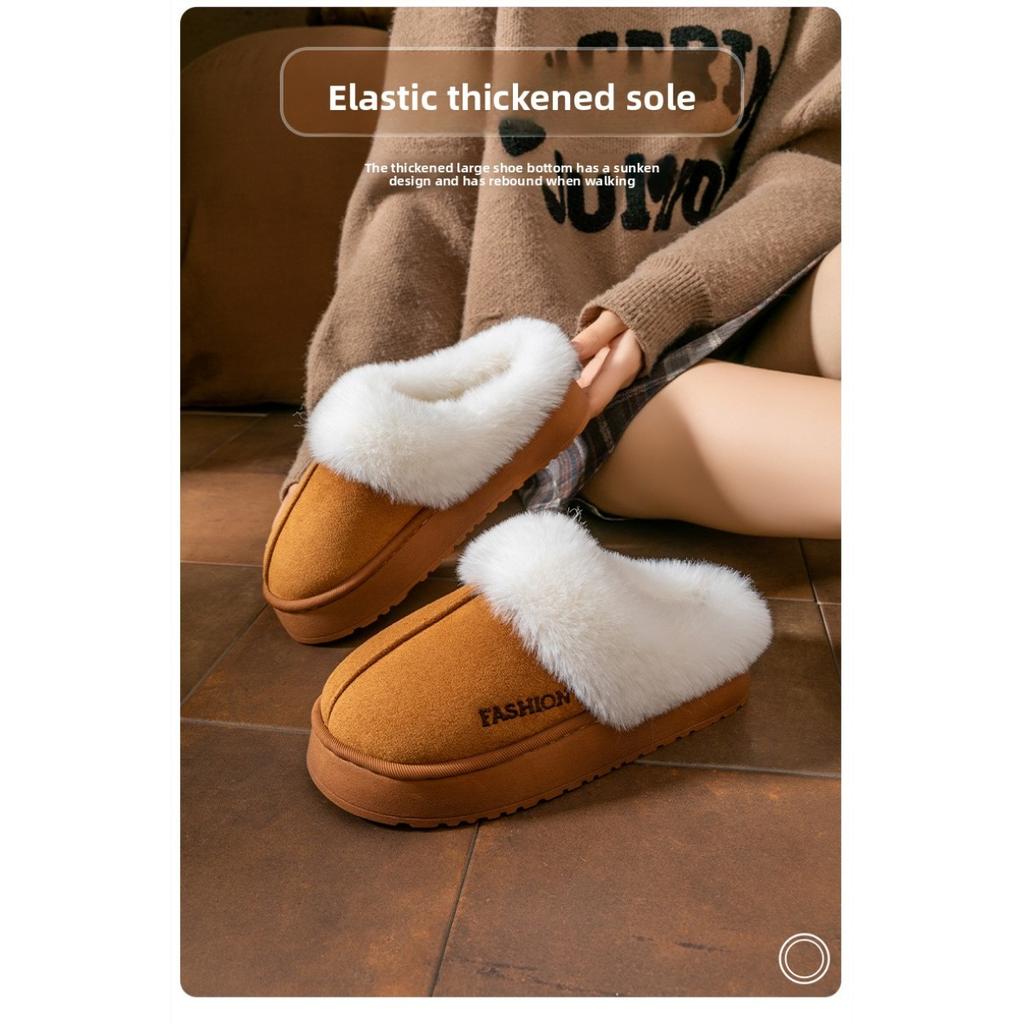 Thick and Warm Cotton Slippers with Added Velvet, Suitable for Women To Wear Outside In Winter. Soft Soled Plush Slippers for Home and Indoor Use