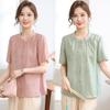 Elegant 2026 Summer Chinese Style Top for Stylish Moms – Short Sleeve Solid Color Shirt for Middle-aged & Elderly Women