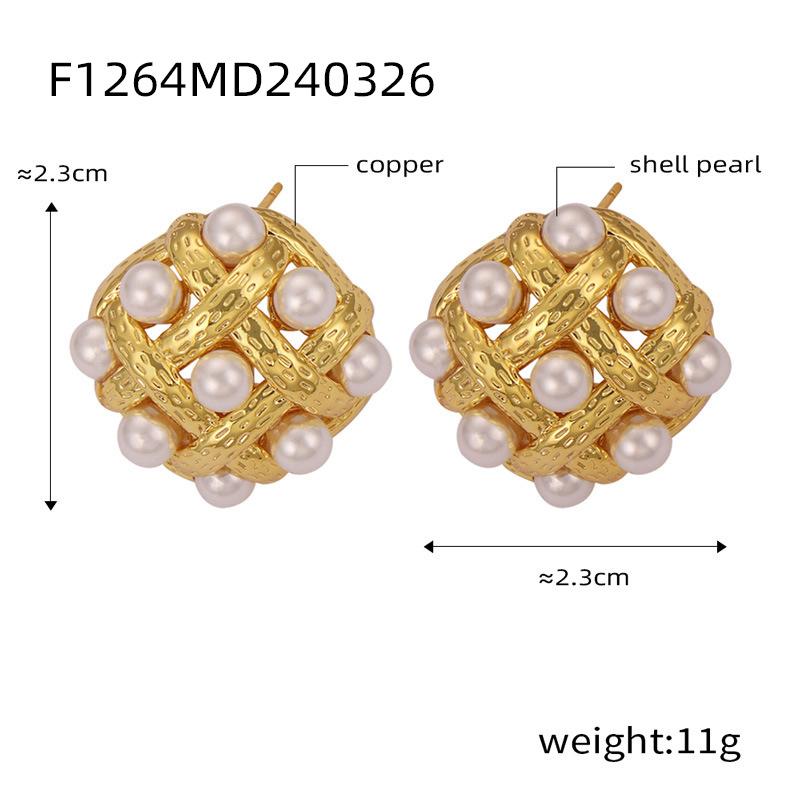 Medieval Style Retro Fashion Temperament Earrings Woven Hollow High-Gloss Bead Earrings Copper Gold-Plated Exquisite High-End Earrings