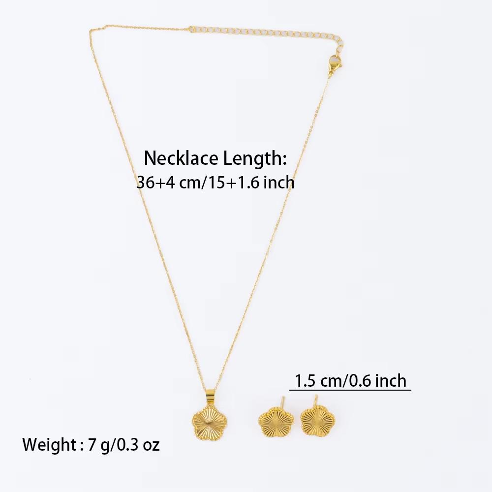 Golden Color Choker Stainless Steel Pendant Necklace Earrings for Women Flower Pendants Women's Fashion Jewelry Accessories