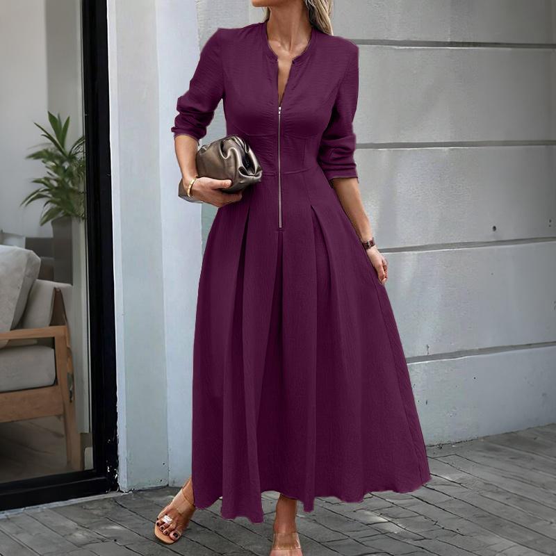 

ZANZEA Женское повседневное платье А-силуэта с длинным рукавом и круглым вырезом, на молнии 2XL кларет