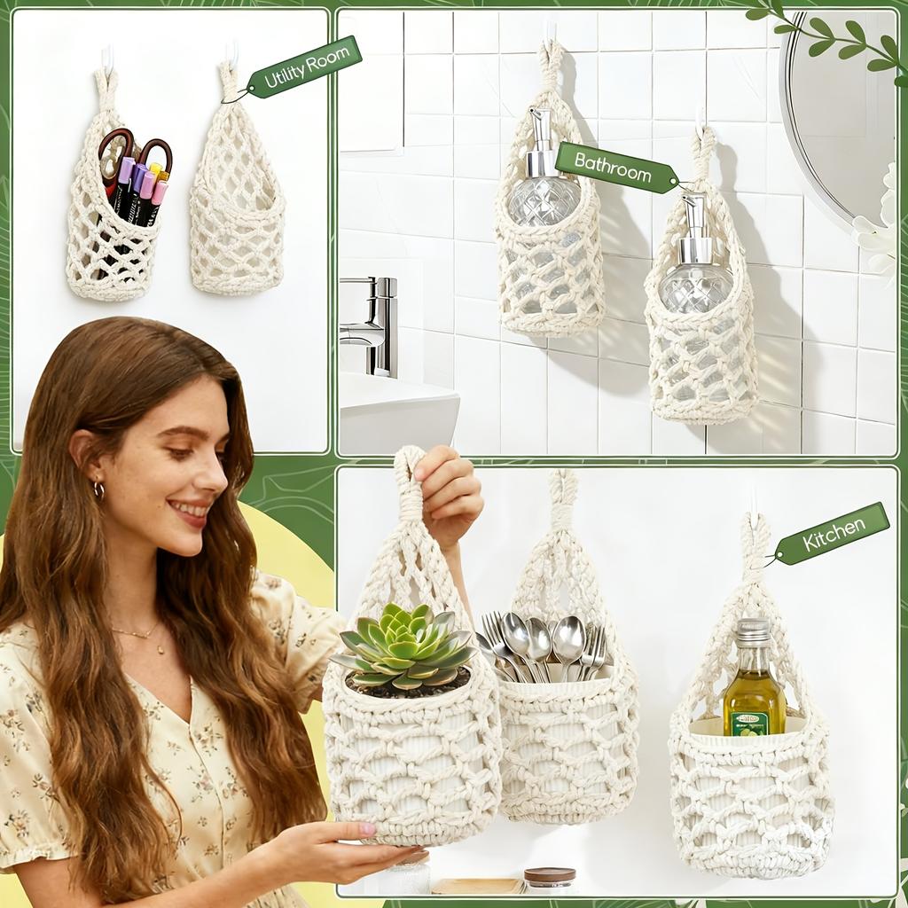 1 Stück Boho Makramee Wandpflanzenhänger Handgeflochtener Hängekorb für 4-Zoll-Töpfe Innen Außen Hausgartendekoration Zubehör