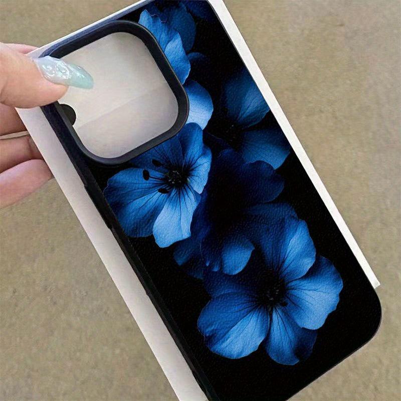 Tiefblaues Blumenmuster Handyhülle geeignet für iPhone 17 16 15 14 13 12 11 Pro/Max/Plus sturzsicher und stoßfest Rückseite