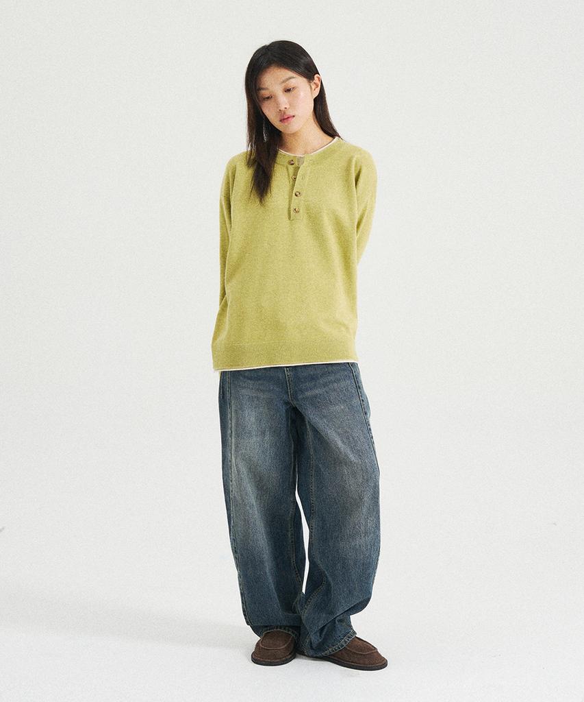 SLOWACID Layered Henley Neck Knit [Pair Green]