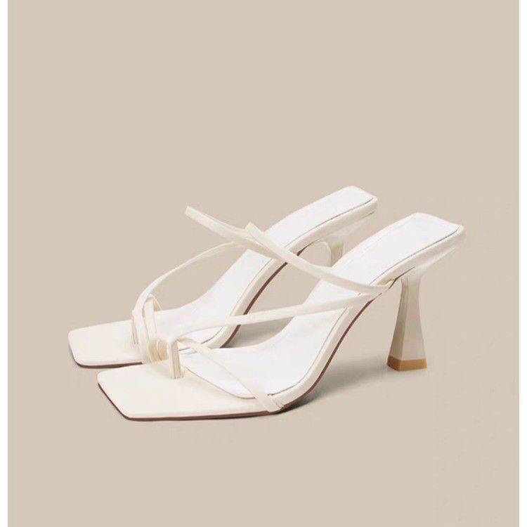 Pinched Narrow-band Sandals, Open-toed Ankle Buckle, Square-toe High Heels