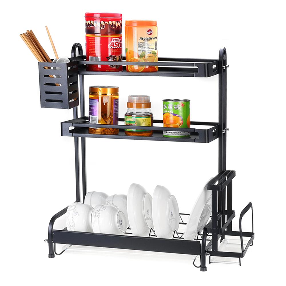 2/3Tiers Dish Drying Rack Kitchen Rack Stainless Steel Utensil Holder Cutting Board Rustproof Drainer for Kitchen