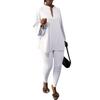 Elegant Two-Piece Set: V-Neck Split Top & Solid Color Skinny Pants