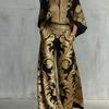1116 New European and American Style Fashion Luxury Black Gold Baroque Print Nine-quarter Sleeve Wide-leg Pants Set Women's Two-piece Set