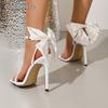 Damen Schleife Knöchelriemen Stiletto-Absatz Satin Hoher Absatz Sandalen Elegante Dünne Hohe Absatz Kleiderschuhe für Frau Sandalias De Mujer