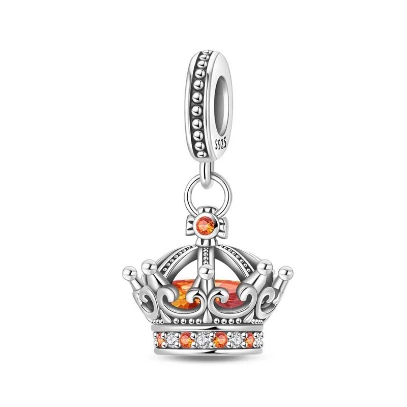 Original Copper Princess Crown Charm Bead Ear Stud Ring Pendant Fit Necklace Bracelet Women Jewelry Diy Gift