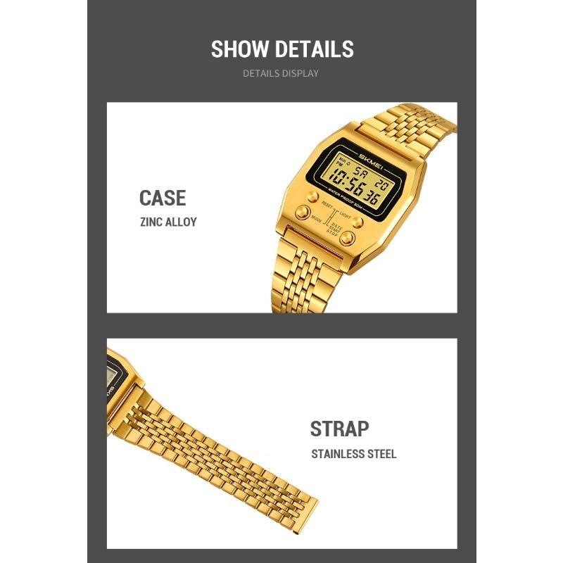 Herren Armbanduhren Edelstahl Sport Luxus Retro LED Elektronische Wasserdichte Digitaluhr