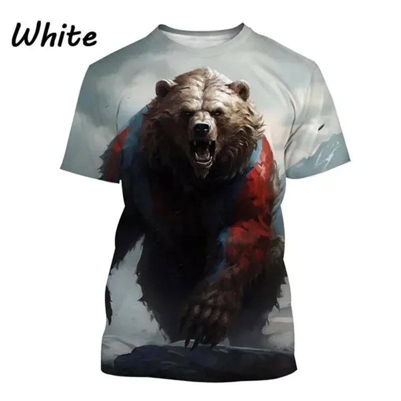 

Summer Round Neck Bear Pattern 3D Print Top Fashionable Casual Short Sleeved Men s T-shirts XS
