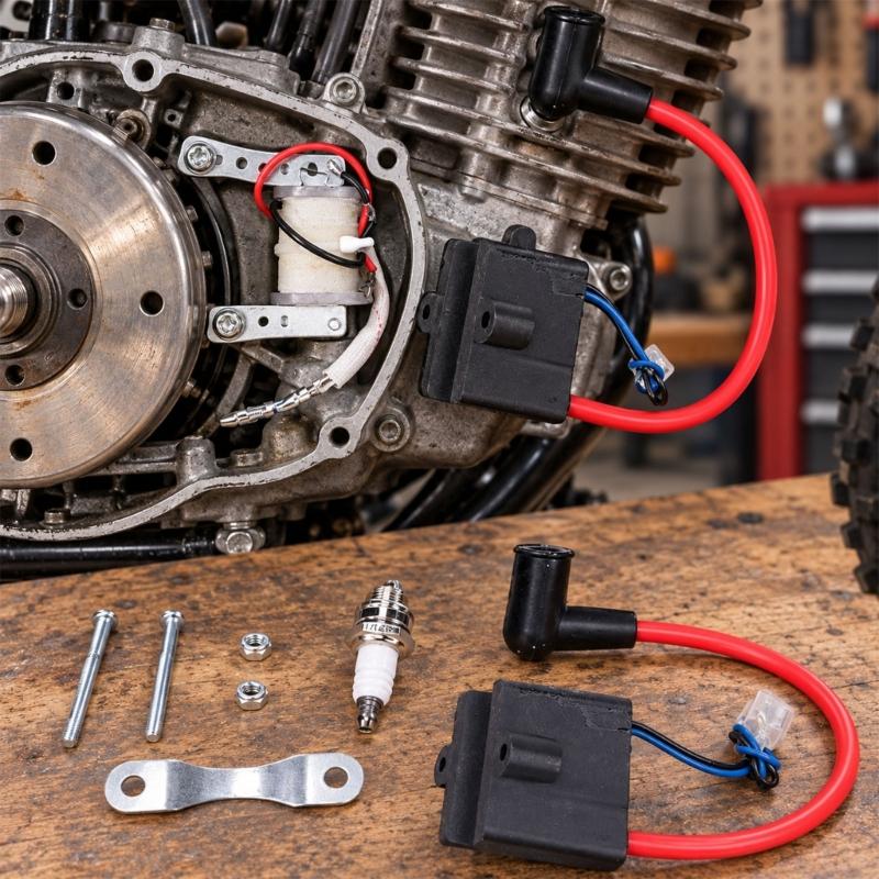 49Cc 60Cc 80Cc Motorcycle Ignition Coil Assembly with Wire Terminal Connections for Comparing the Existing Part Before Ignition Repair or Replacement