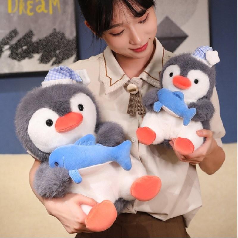 Penguin Fish Holding Soft Plush Toy Room Decoration Ornament Children Gifts