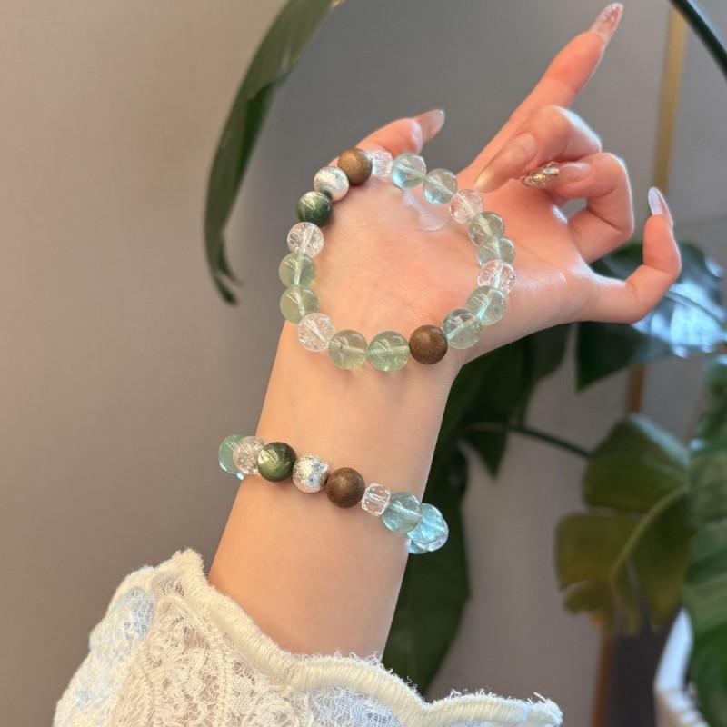 Natural Green Fluorite Lithium Mica Beaded Bracelet With Agarwood Scented Calm Style Women Men