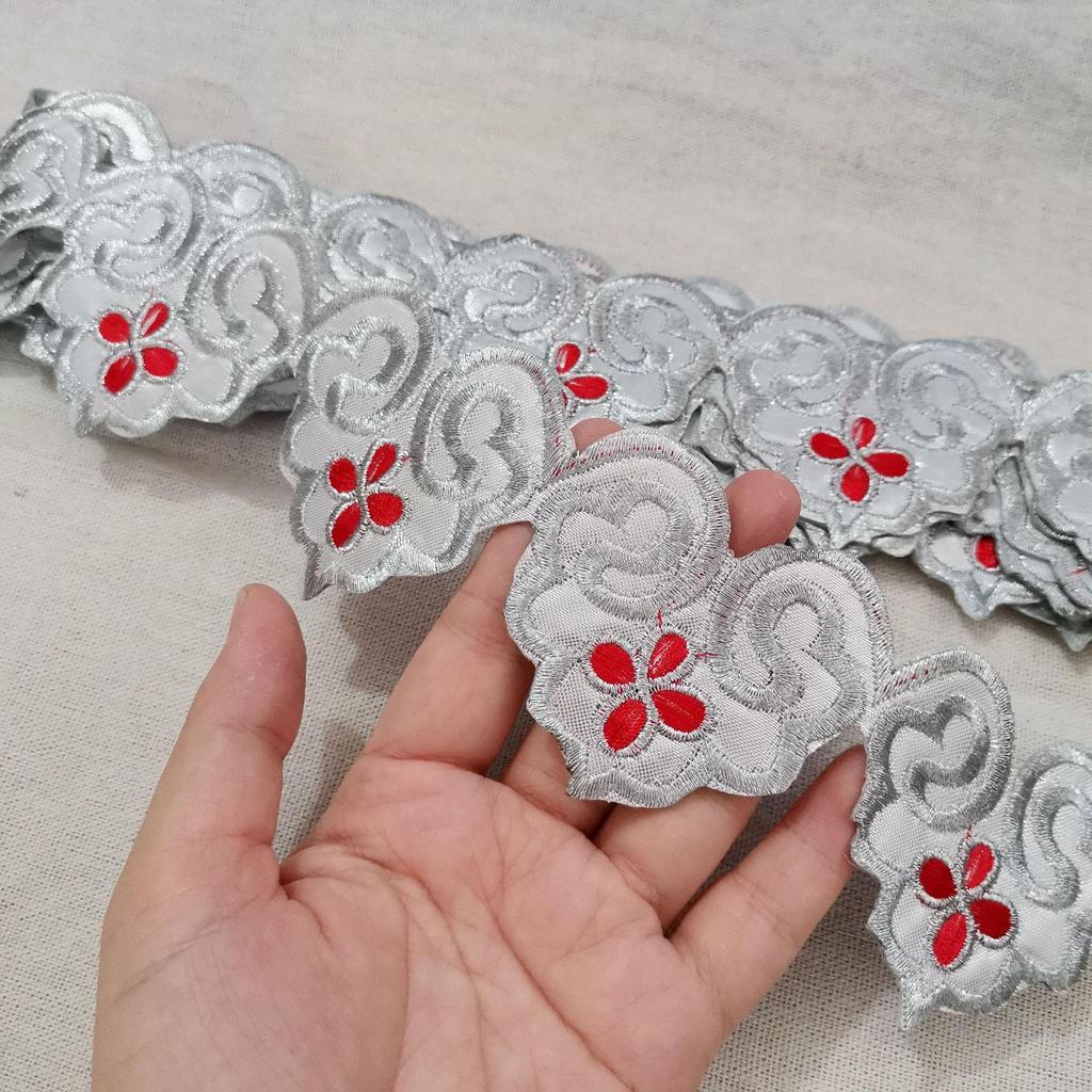 Longevity Peach Gold Embroidered Iron-on Applique with Self-Adhesive Long Strip for Skirt Hem or Stage Waistband.