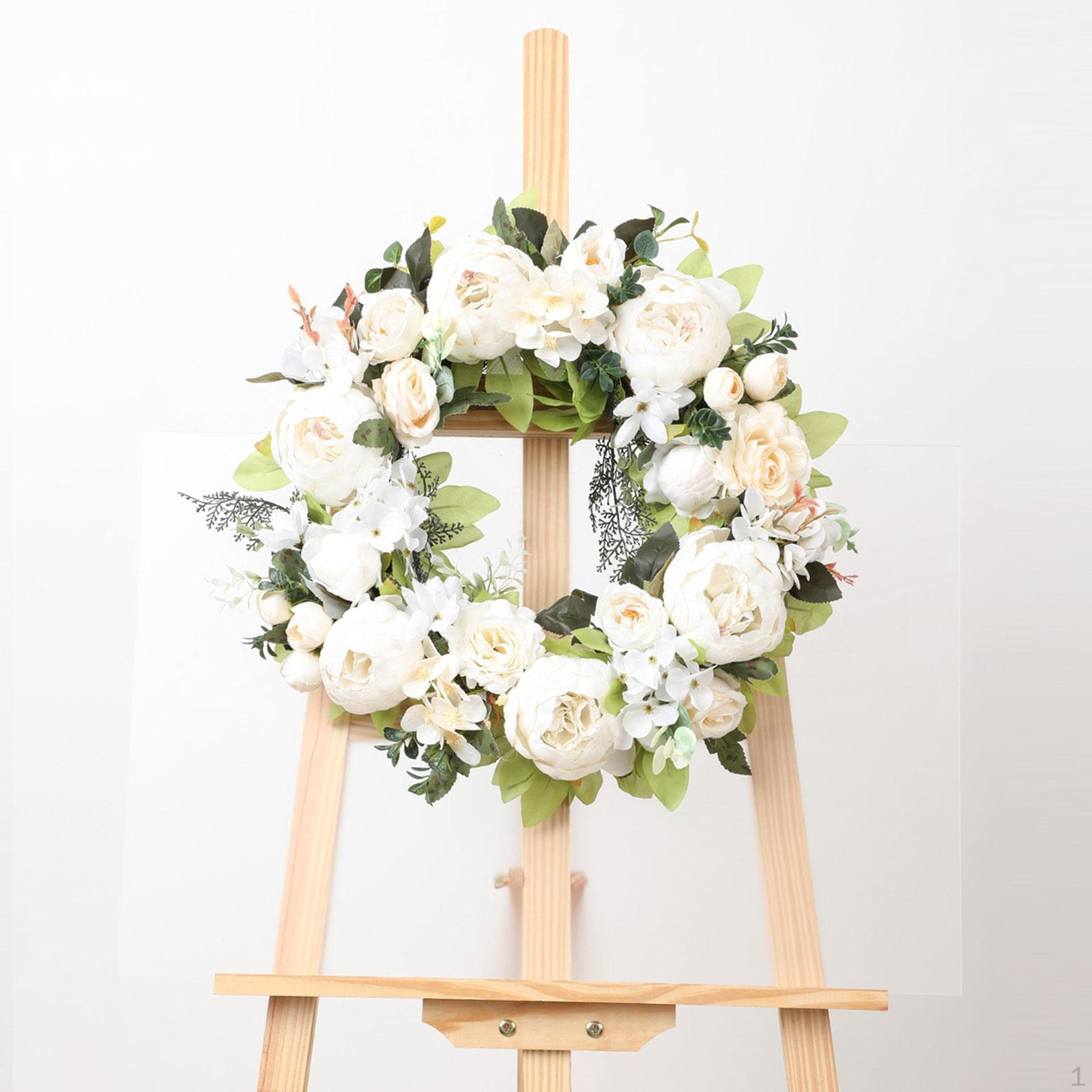 Artificial Peony Wreath Flower Arrangement Sturdy Garland for Anniversary Window White