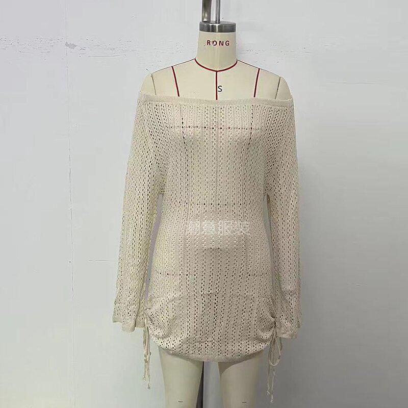 Europäischer und amerikanischer Ein-Schulter-Strand-Überwurf mit doppeltem Kordelzug, hohler Textur und Sonnenschutz