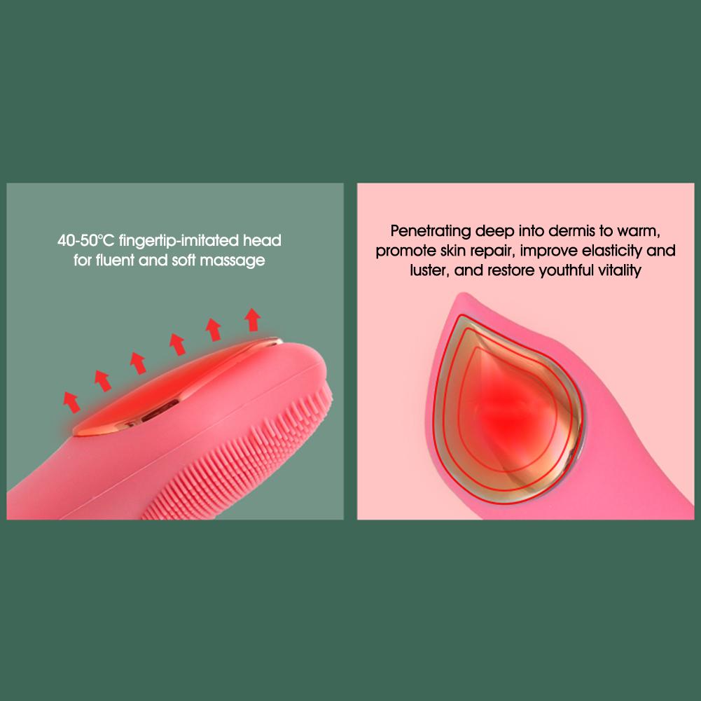 Silicone Electric Facial Cleansing Brush With Heat Rechargeable Vibration Face Cleaner Deep Cleaning Pores Face Skin Care Tools