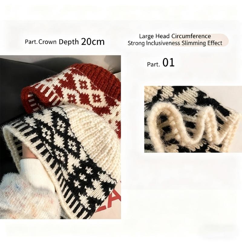 Knitted Pullover Hat for Winter Warmth Soft Wool Rhombic Pattern Hat for Women Men Unisex Fashion Styling Headpiece