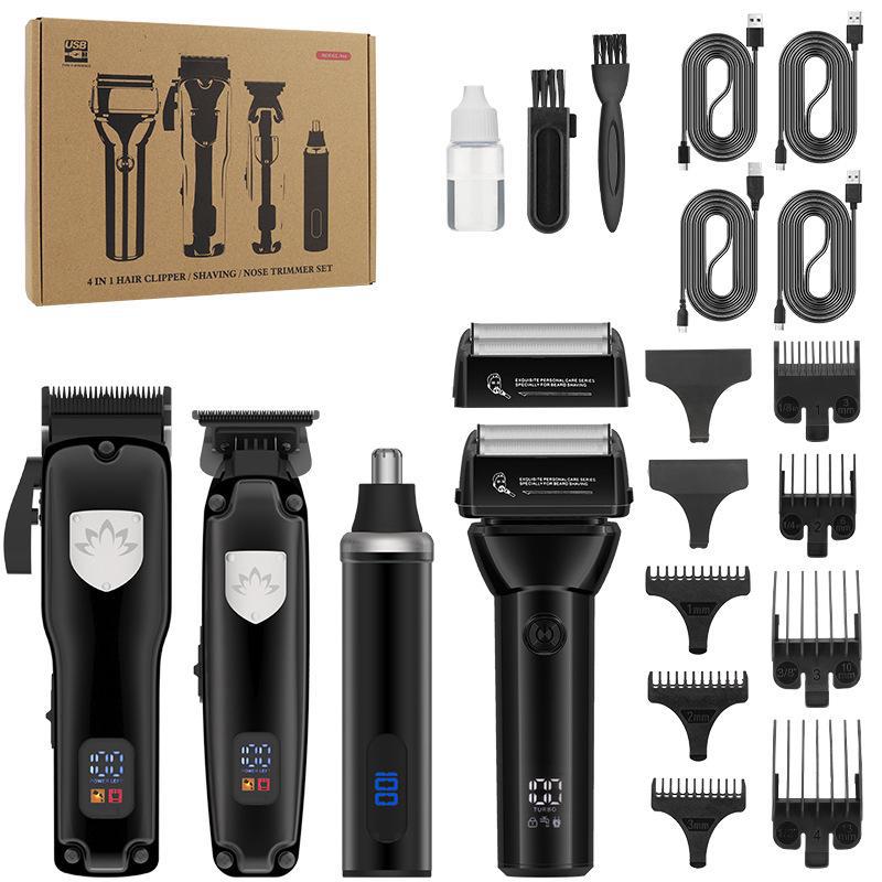 Men's 4-Piece Grooming Kit: Clippers, Razors, Nose Hair Trimmers, and Electric Hair Engraving Clippers