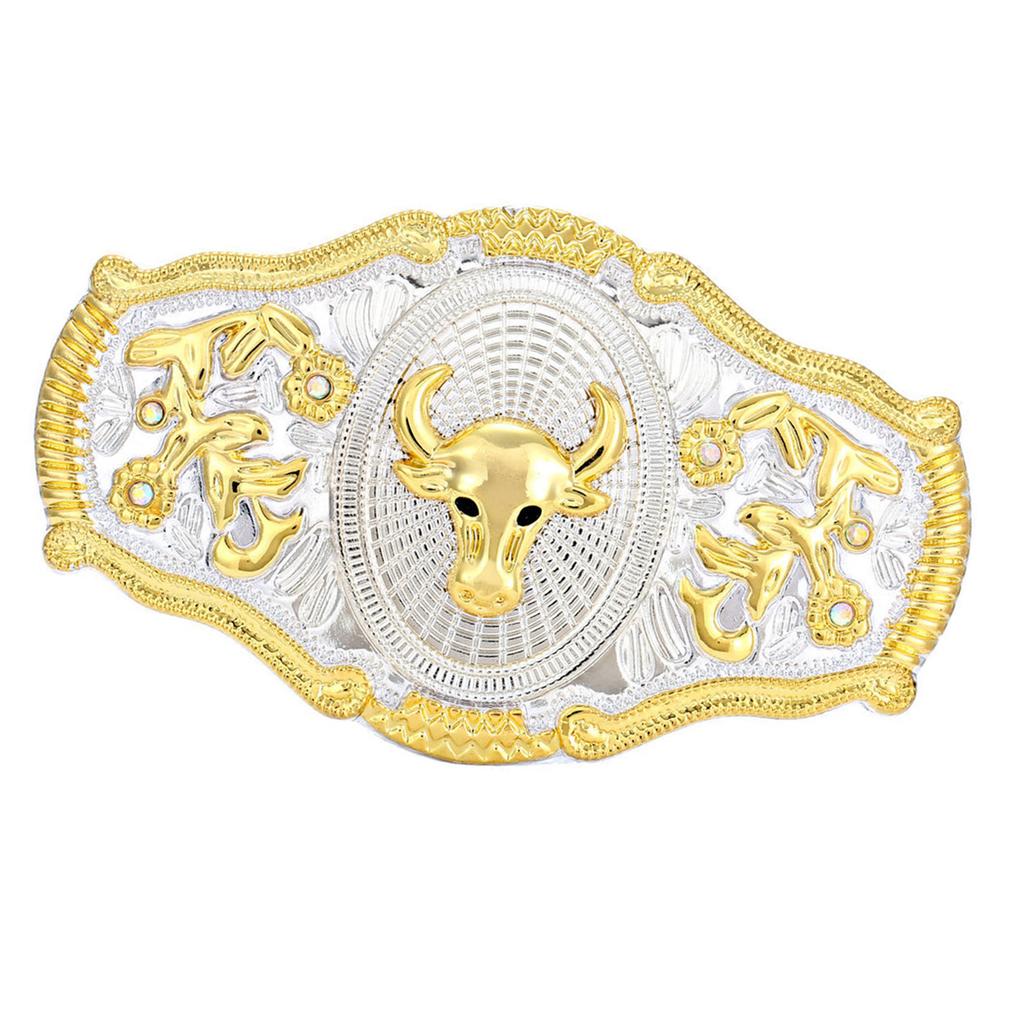 Vintage Western Cowboy Belt Buckle For Men Heavy Bull Longhorn Design Magnetic Clasp Double Sided Zinc Alloy