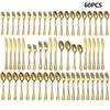 30/60-Piece Luxury Golden Flatware Set, Stainless Steel Cutlery Includes Dinner Spoons,Dinner Forks, Salad Forks, Dinner Knives