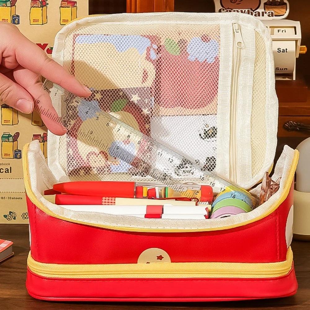 Big House Shape PU Stationery Bag PU Leather Waterproof Large Pencil Pouch Stationery Holder
