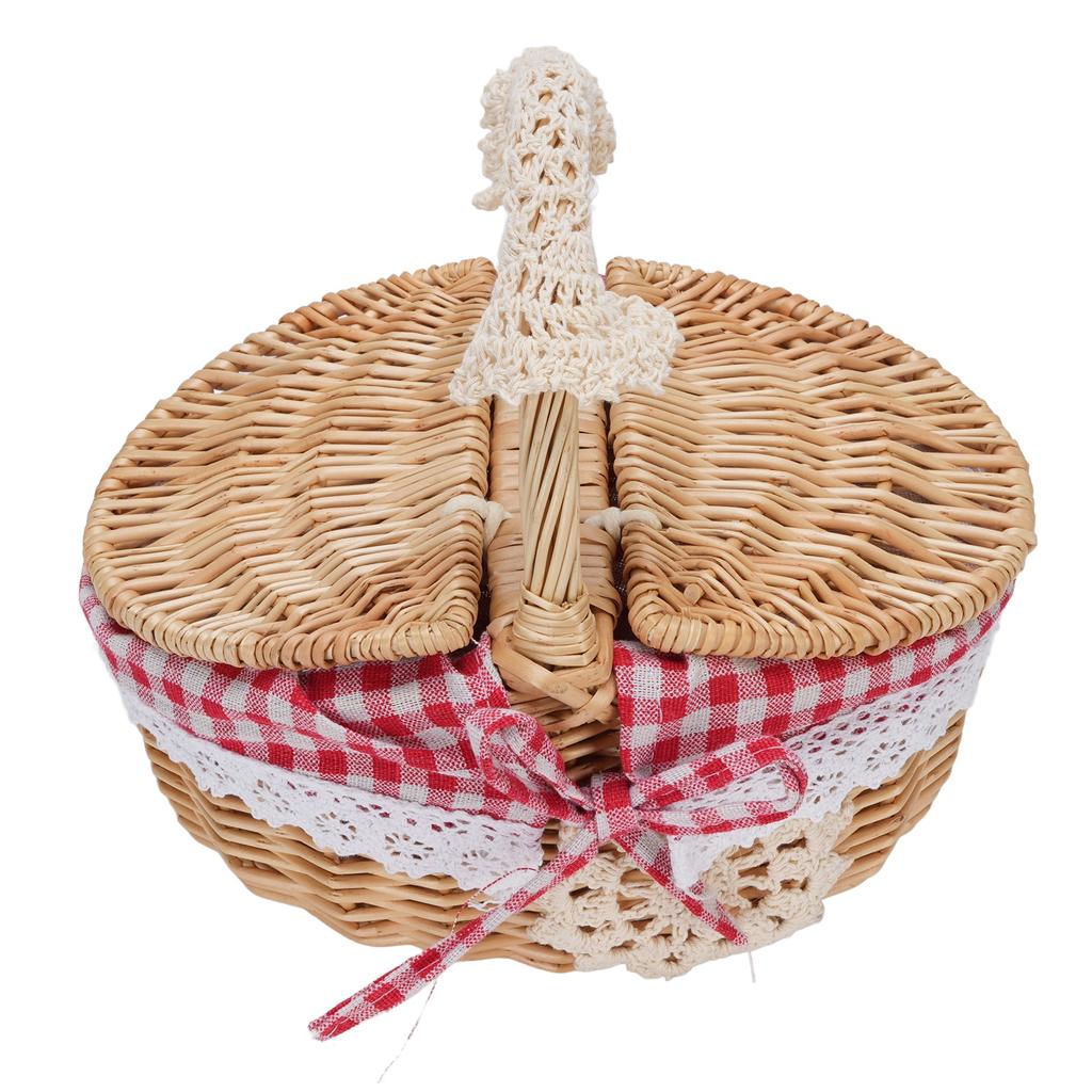 Wicker Picnic Basket with Removable Liner Empty Picnic Hamper Basket with Lid and Handle for Easter Camping Mother S Day