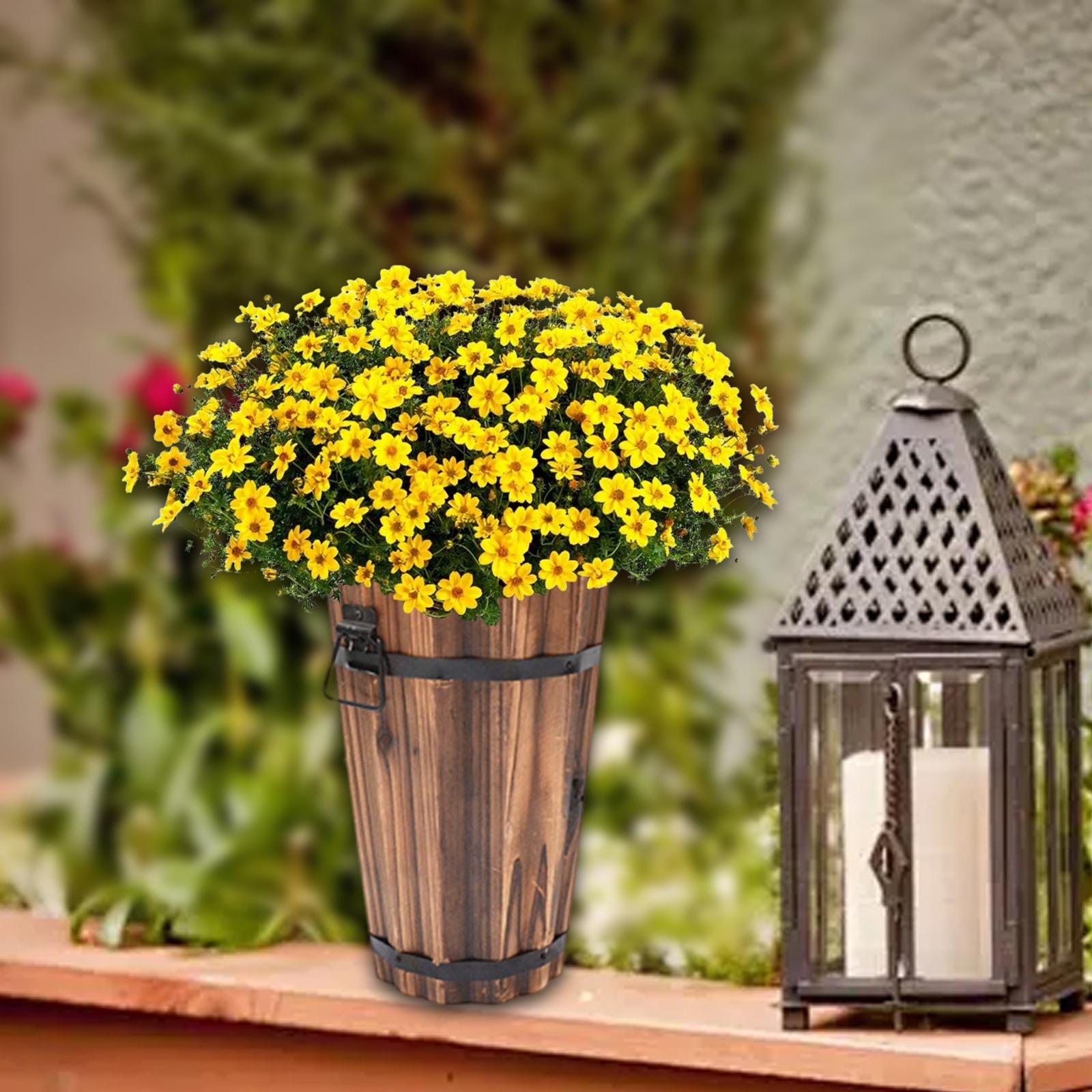 Wooden Barrel Planter,Garden Planter with Ergonomic Handles,Rustic Container for