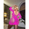 Sexy Lingerie Long Sleeve Sexy Bodysuit Hollow Out Ripped Backless Mesh Bodysuit European and American Style One-Piece Bodycon Dress