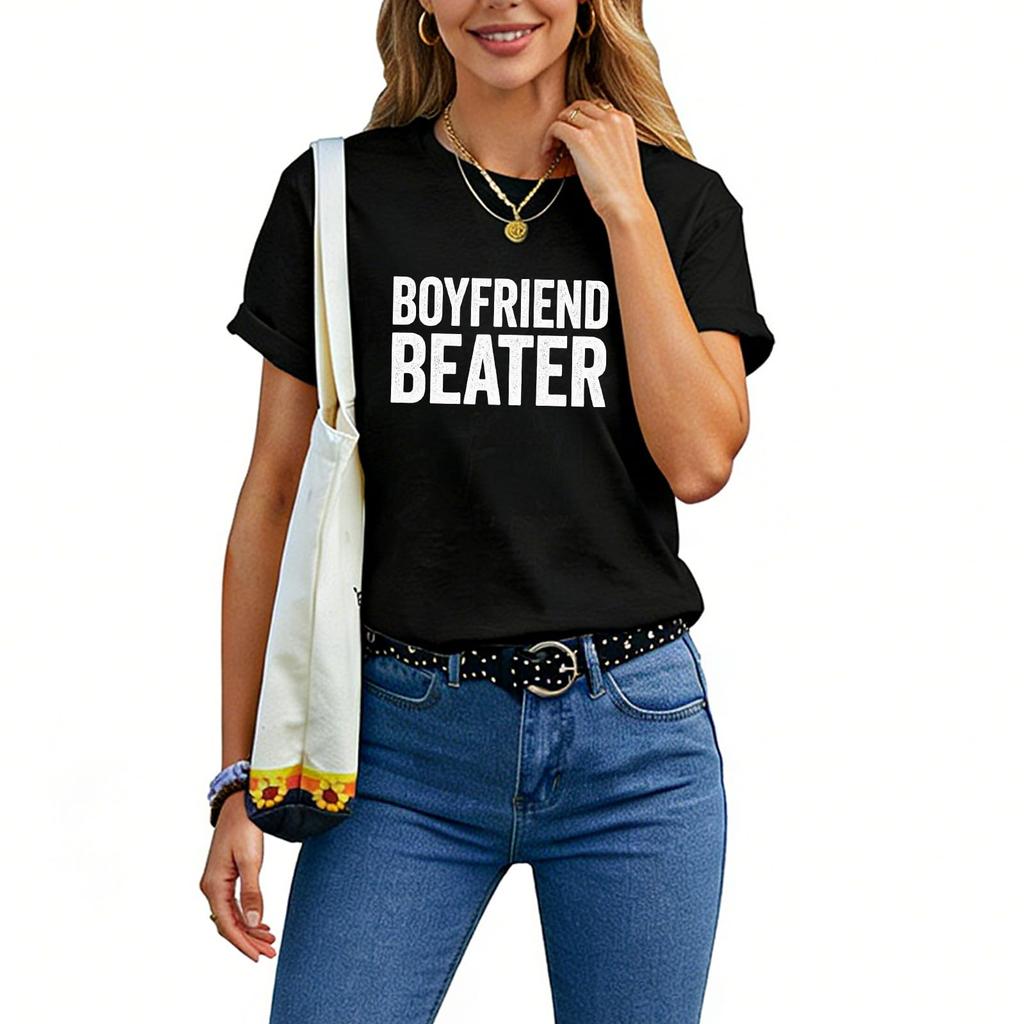 Boyfriend Beater T-Shirt Funny Valentine's Day Girlfriend T Shirts Unisex Letter Print Short Sleeve Graphic Tee Tops