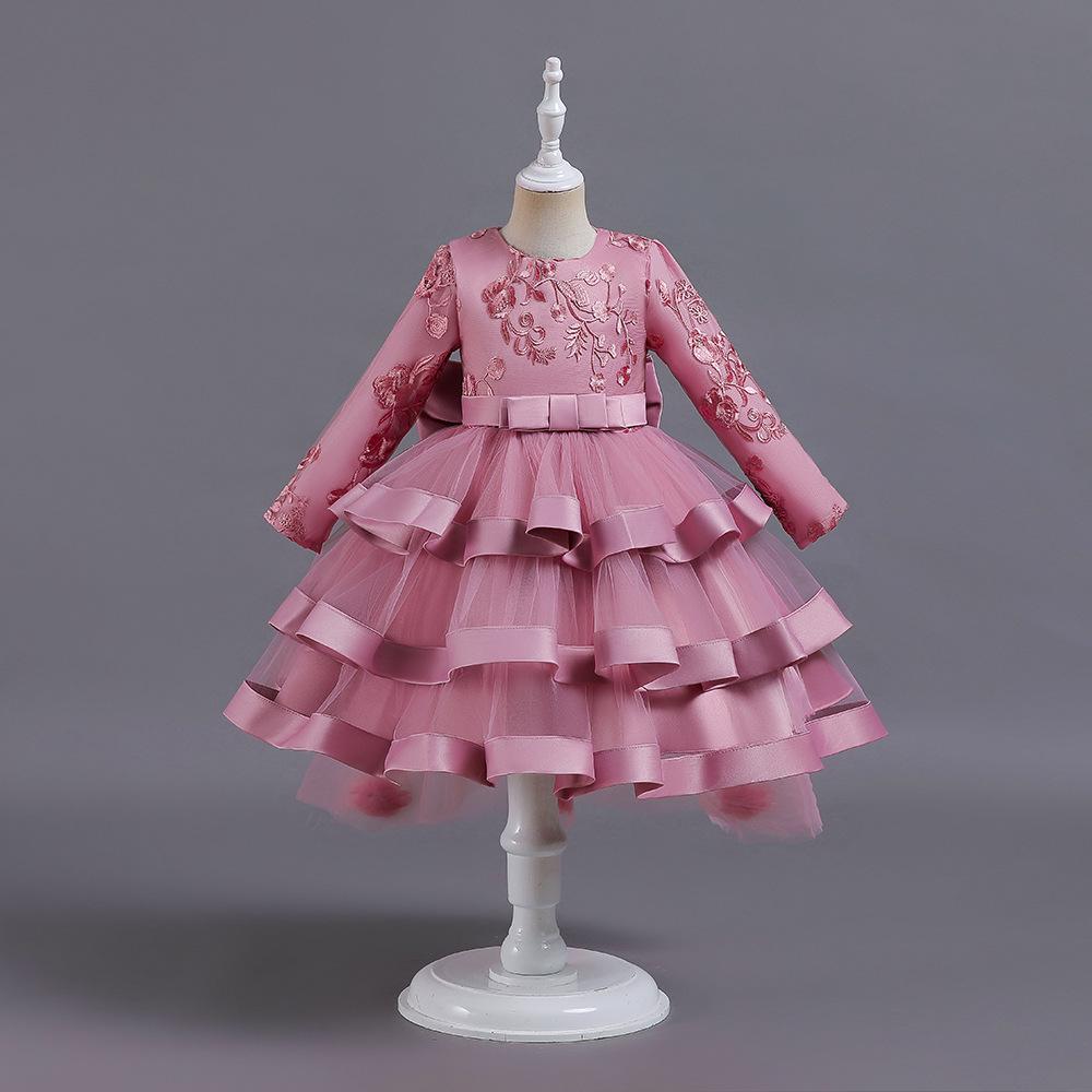 

Платье принцессы из тюля с длинными рукавами для девочек в возрасте одного года - пышный костюм для девочек-цветочниц 110 cm розовый