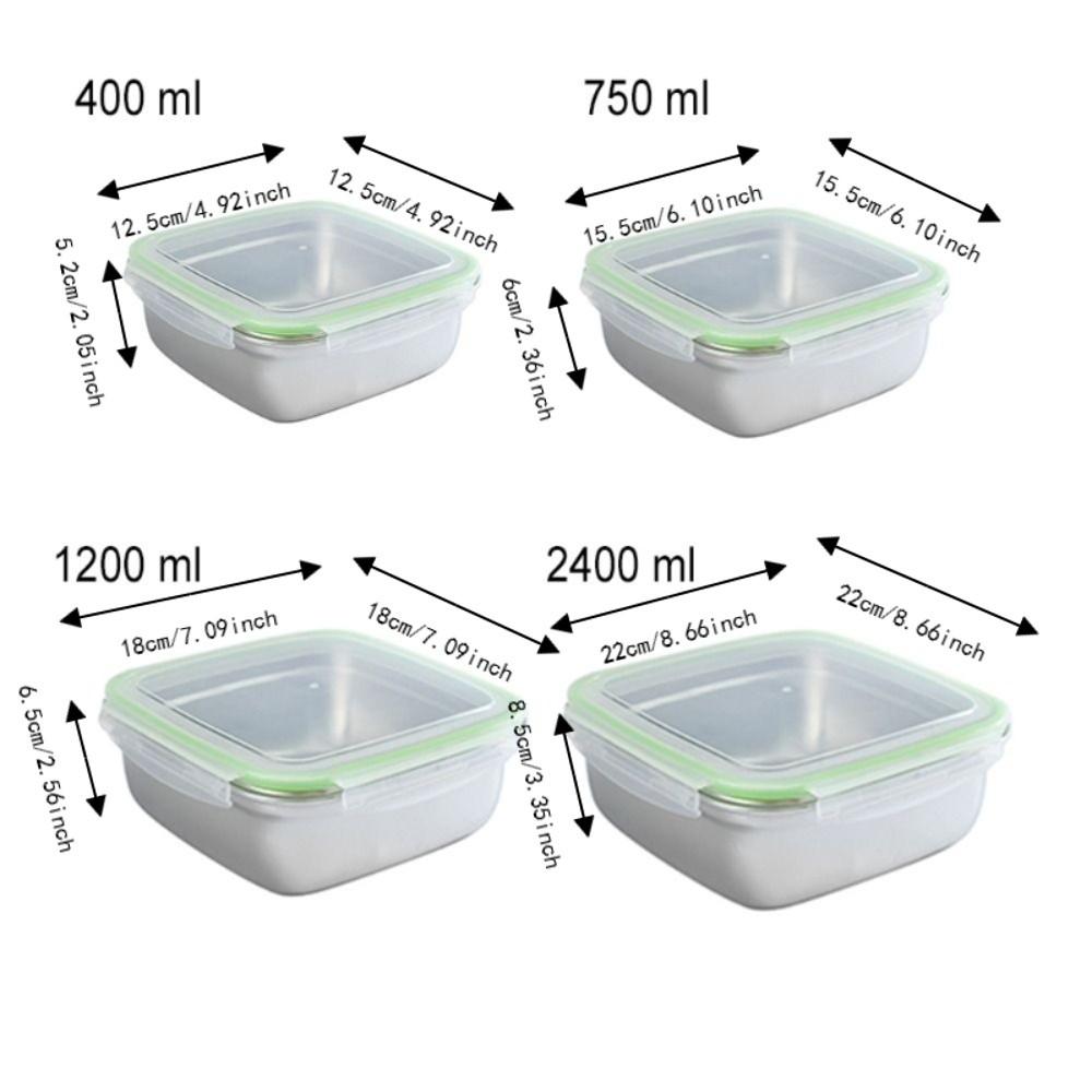304 Stainless Steel Square Fresh-keeping Box Leak-proof Food Storage Container  Preparing Meals