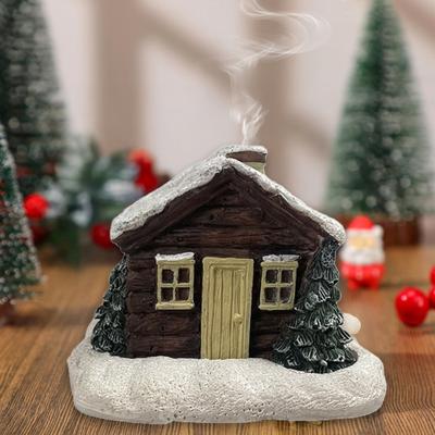 Christmas Snow House Incense Burner Decoration Xmas Log Cabin Village House Resin Incense Holder Home Office Desktop Ornament
