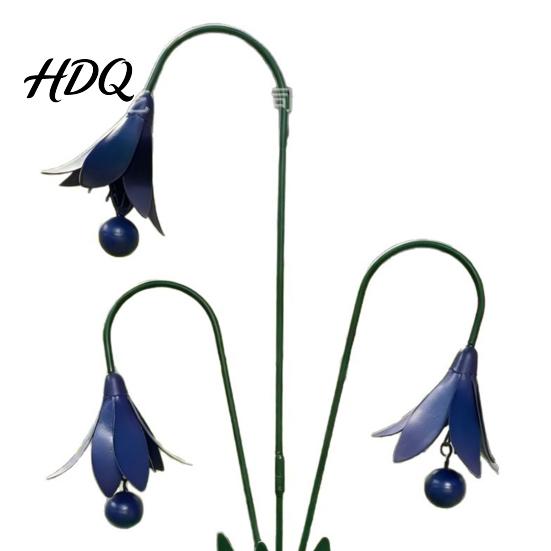 Handcrafted Metal Garden Stake Triple Bluebells with Bells Handmade Flower Yard Art Stakes With Wind Chimes Rustic Decorative Outdoor Bell for Lawn