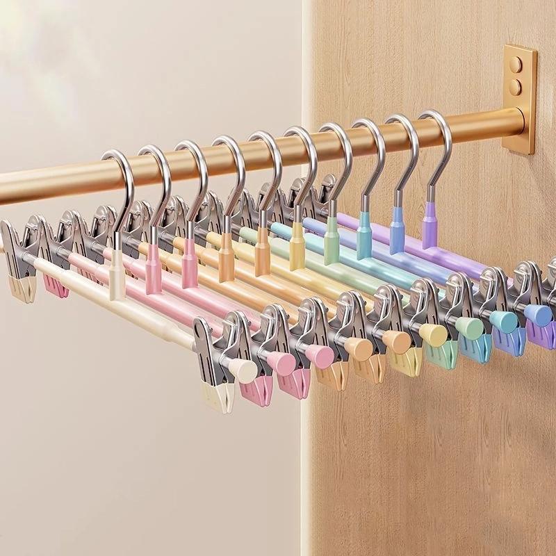 Windproof Metal Hanger For Clothes Home Pants Coat Non-slip Drying Hangers With Adjustable Clips Closets Storage Organizer