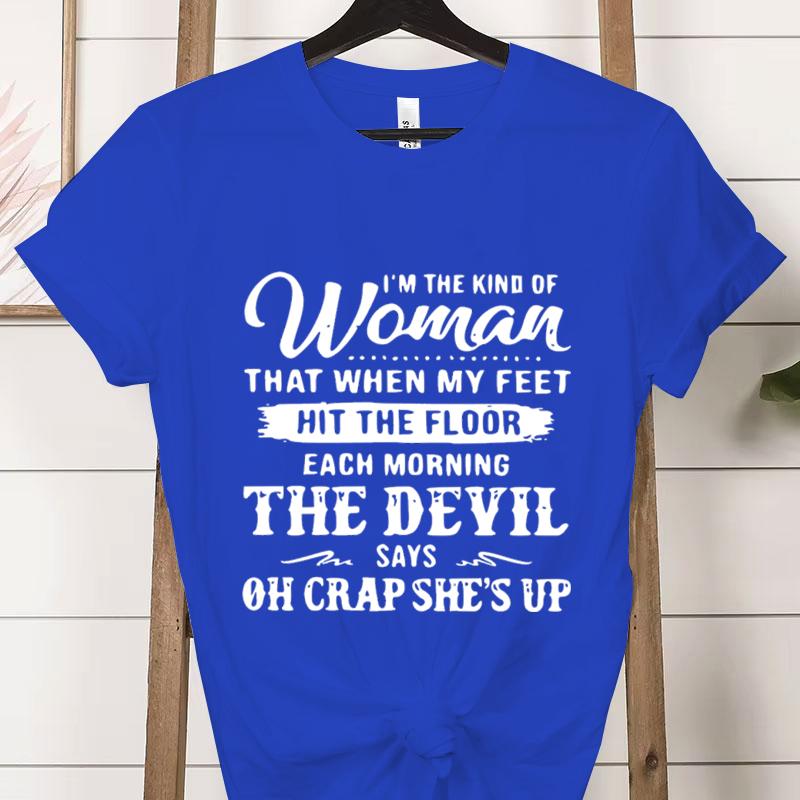 Soy el Tipo de Mujer Moda Camisetas para Mujer Casual Manga Corta El Diablo Dice Oh Mierda Está Despierta Camiseta Gráfica Ropa