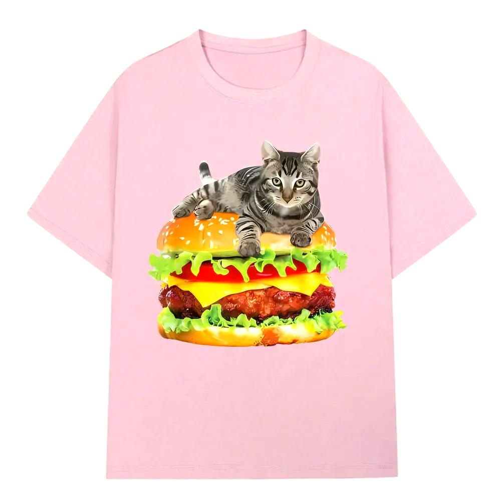 Hamburguesa Gato Divertido Meme Impreso Camiseta Mujer Casual Moda Vintage Camisetas Verano Unisexga Corta Top Ropa S
