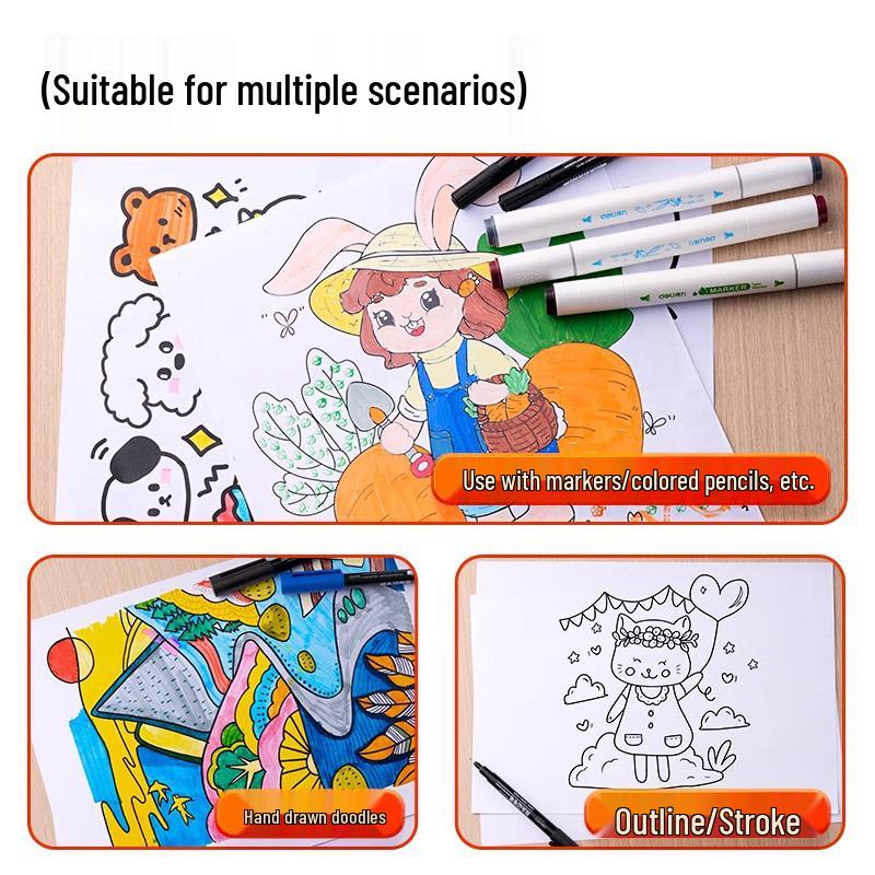 Deli Double-Ended Black Oil-Based Fine Tip Marker for Art Students and Children's Drawing