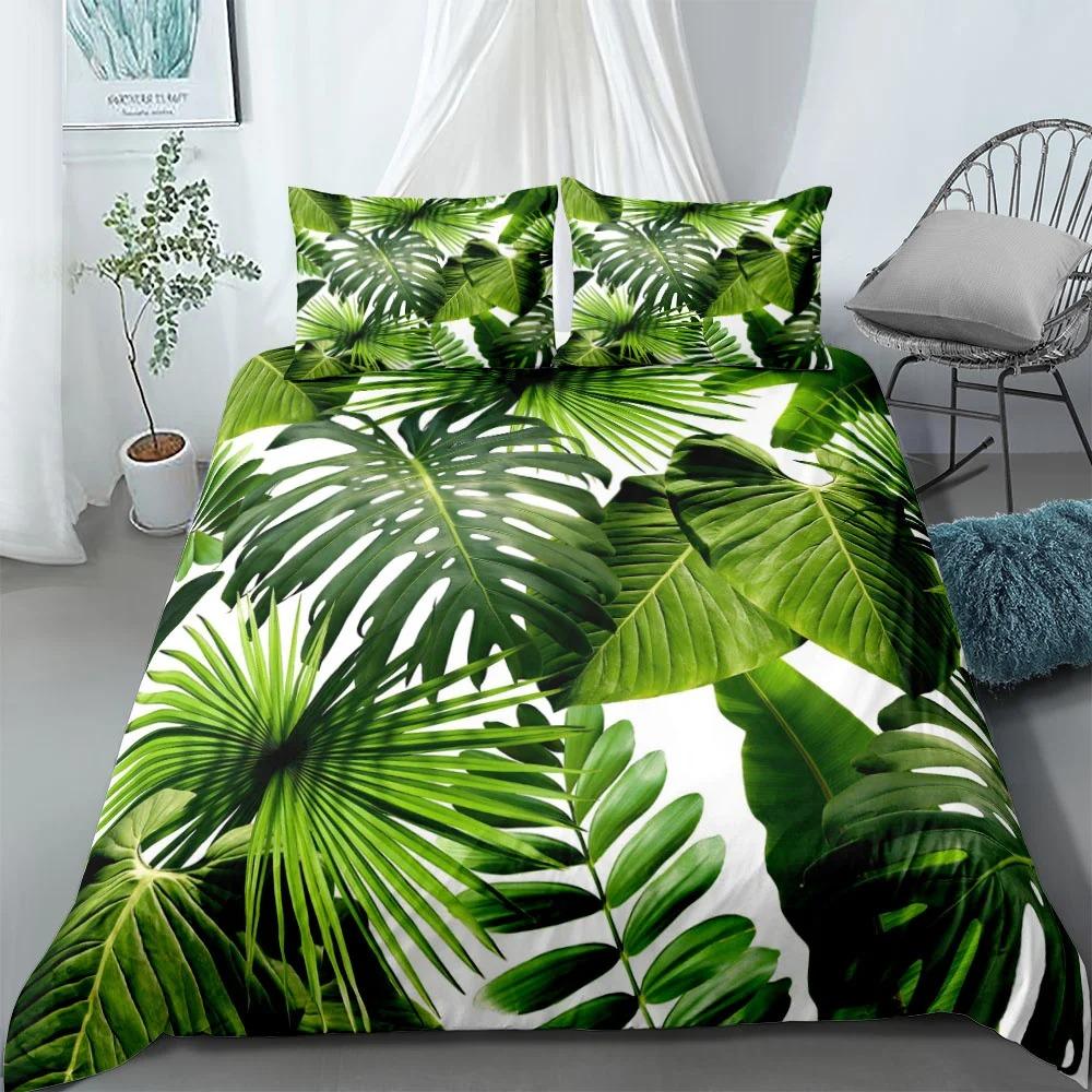 Tropische Riesenblätter Nordisches Bettbezug-Set King Queen Double Full Twin Einzelgröße Bettwäsche-Set