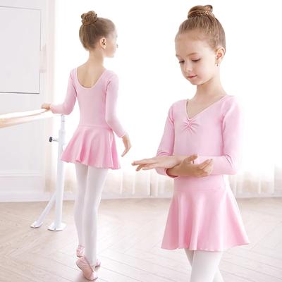 Kids Girls Cotton Gymnastics Leotard Ballet Dress Kids Long Sleeve Dance Leotard Tutu Dancewear Ballerina Clothes for Girls