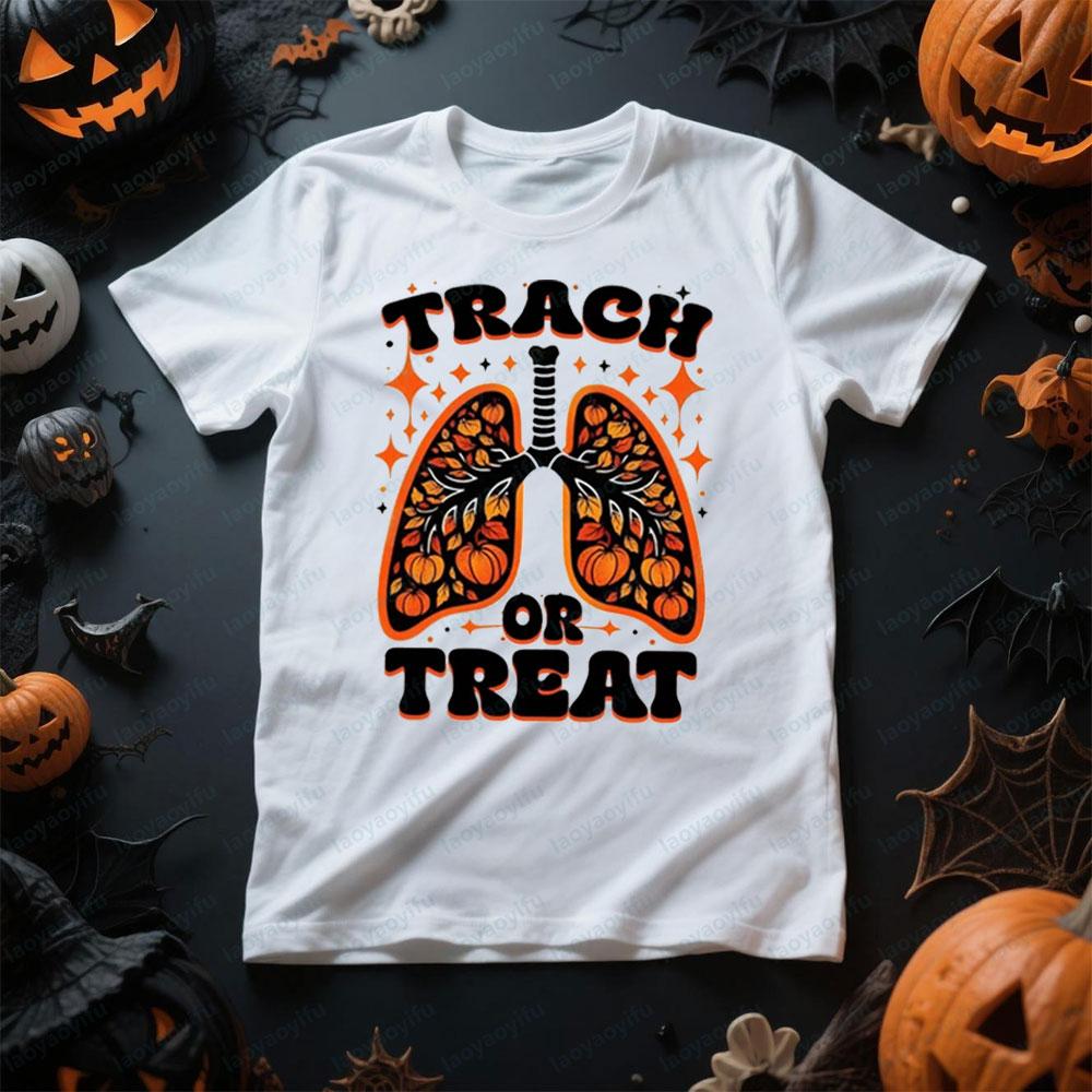 Trach or Treat Respiratory Therapist Halloween TShirt Funny Rt Halloween Shirt Spooky Season Gift Tee Women Men Casual Tops -... S разноцветный