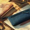 LEATHER VILLAGE Leather Pencil Pouch Blue 20x10cm Double Pocket Elegant and Practical Zipper Pouch Holder for and Women - - - - Artists, Men,